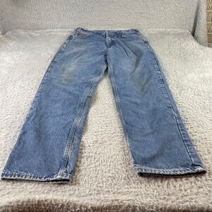 Carhartt Workwear Denim Jeans Flannel Lined Relaxed Fit Blue Mens 36x34